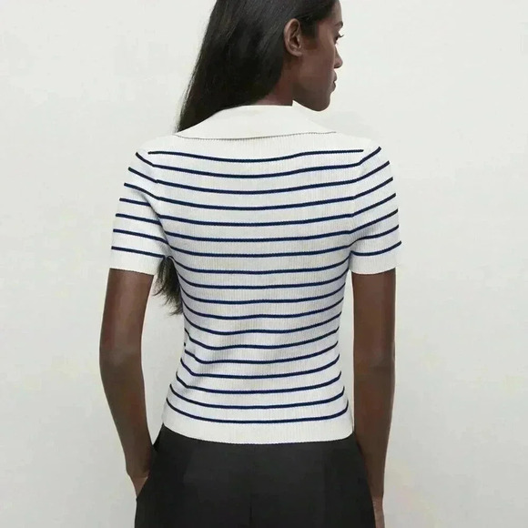 Multicolor Women's Button-Up Striped Knit Sweater - Picture 3 of 7